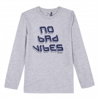 Camisola cinza de manga comprida com estampa 'NO BAD VIBES'