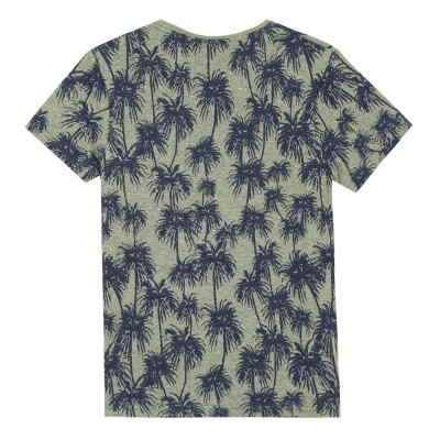 Camiseta cinza com padrão de palmeiras pretas