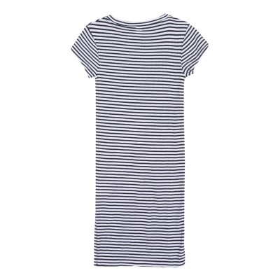 Vestido curto de riscas azuis e brancas