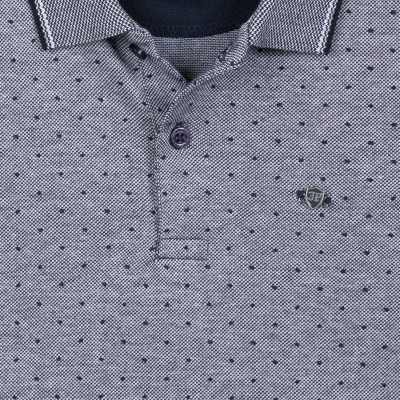 Camisa polo cinza com padrão de pontos e logótipo JFA no peito