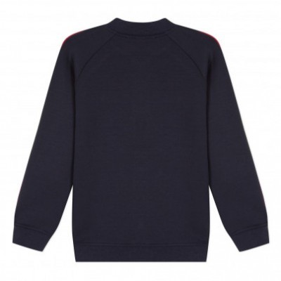 Sweatshirt azul escuro de costas com punhos e gola canelados