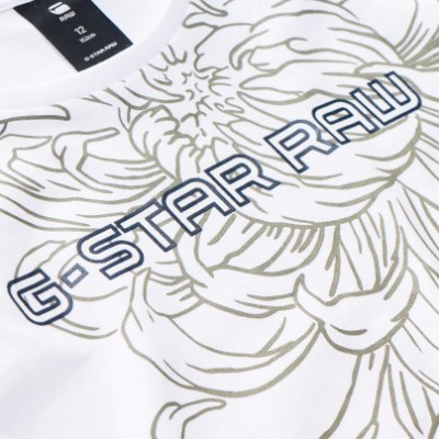 Camisola branca G-STAR RAW com padrão floral e texto azul