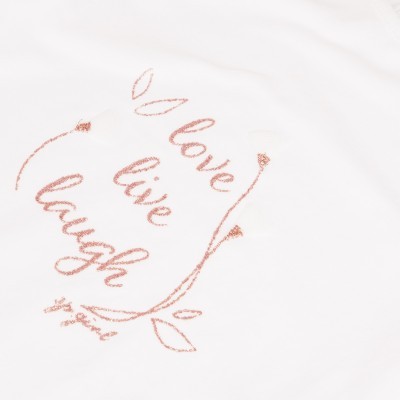 Tecido branco com bordado rosa 