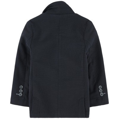 Casaco azul escuro com botões nas mangas vista traseira