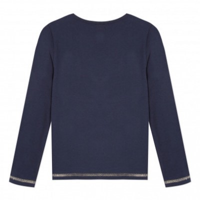 Camisola de manga comprida azul escuro com bordas claras