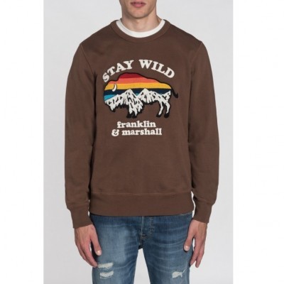 Sweatshirt castanha com estampado de búfalo e texto