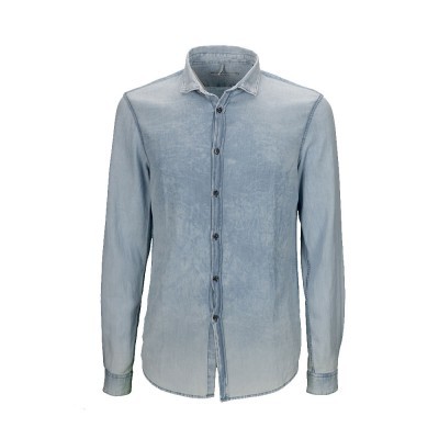 Camisa de ganga azul clara masculina com botões