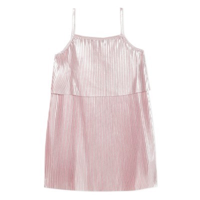 Vestido rosa claro com riscas verticais e alças finas