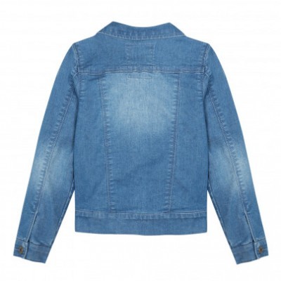 Casaco tipo jaqueta em ganga azul claro visto de costas