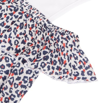 Manga com padrão de leopardo azul marinho e vermelho