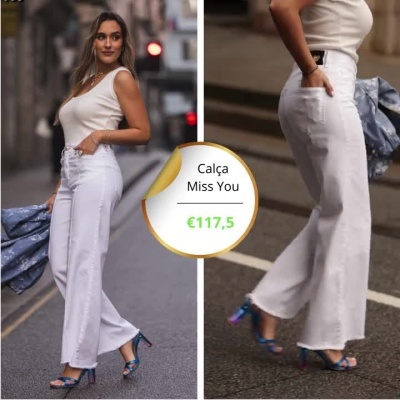 Calça de sarja branca bainha desfiada Miss You