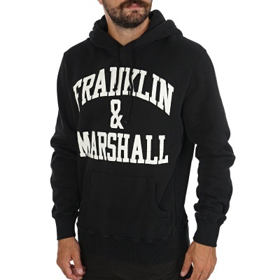 Sweatshirt preta com capuz e texto branco FRANKLIN & MARSHALL