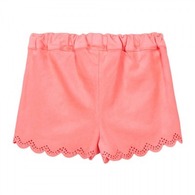 Calções cor-de-rosa com cintura elástica e bainha ondulada com furos decorativos