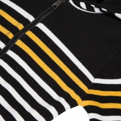 Camisola com riscas brancas e amarelas e zíper frontal