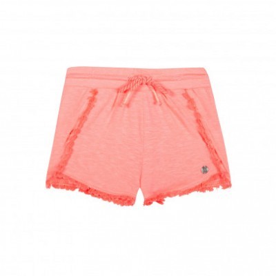 Calções cor de coral com franjas e cordão na cintura