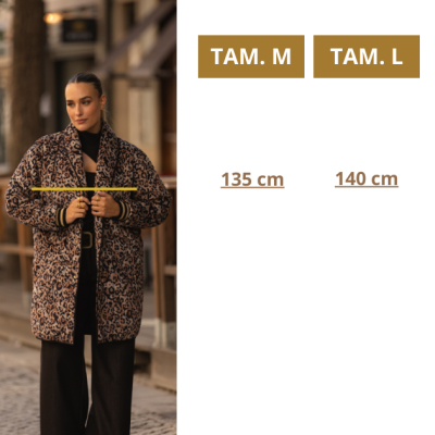 Casaco animal print castanho e preto com punhos às riscas