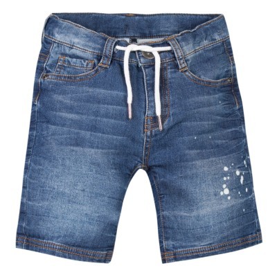 Calções de ganga azuis com cordão branco e manchas brancas