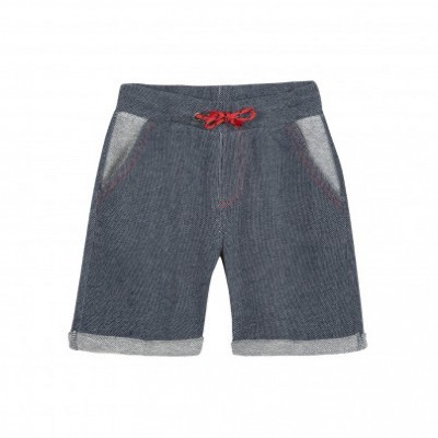 Calções de tecido azul escuro com cordão vermelho