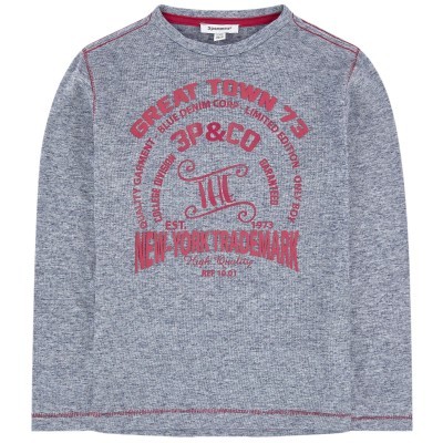 Camisola cinzenta com impressão vermelha