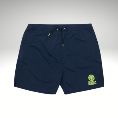 Calções de banho azuis com cordão e logótipo amarelo