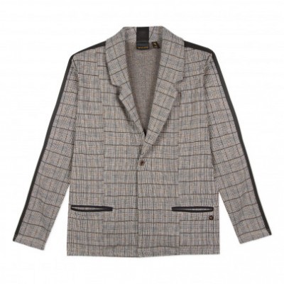 Blazer masculino xadrez cinza com detalhes pretos