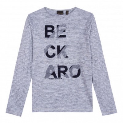 Camisola cinzenta de manga comprida com texto BECKARO impresso