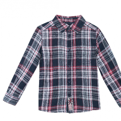 Camisa aos quadrados azul, branco e vermelho de manga comprida