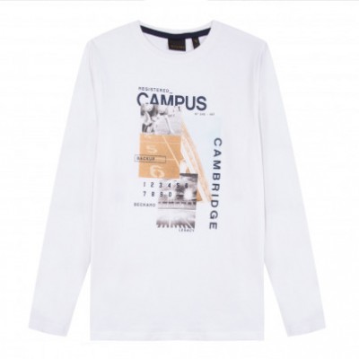 Camisola branca de manga comprida com estampado gráfico multicolor