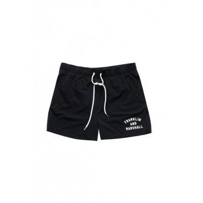 Calções de banho pretos com cordão branco e texto Franklin and Marshall