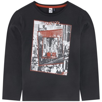 Camisola preta manga comprida com estampa urbana e texto TOKYO