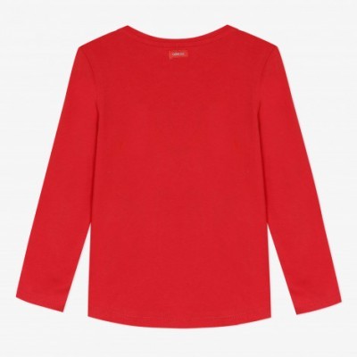 camisola vermelha de manga comprida com etiqueta interior