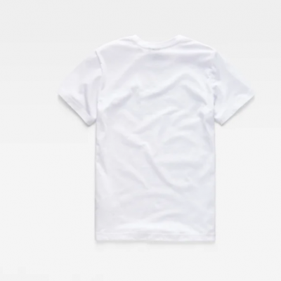 Camiseta branca de algodão vista por trás, com mangas curtas