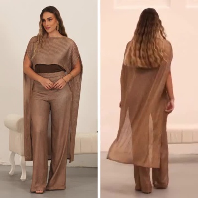 Conjunto feminino elegante calça larga e túnica dourado Miss You