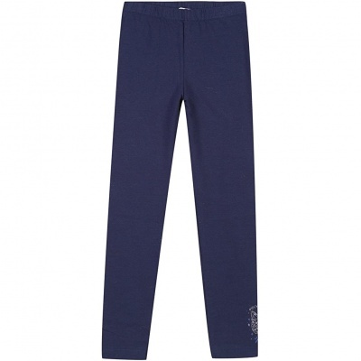 Leggings de criança azul escuro com cós elástico e detalhe estampado