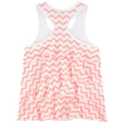 Top de alças racerback com padrão zig-zag cor de salmão e branco e folhos