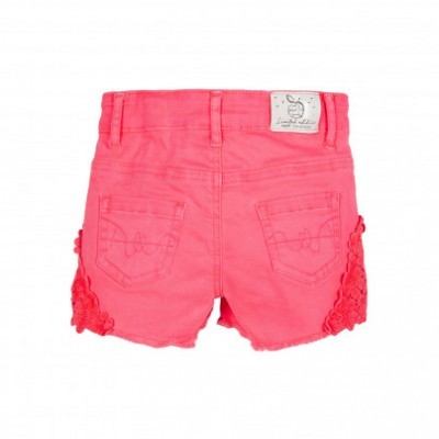 Calções cor-de-rosa com bolsos traseiros e renda nas laterais para criança
