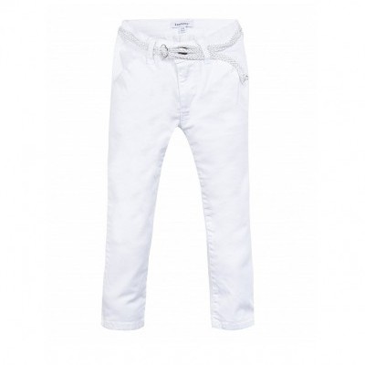 Calças brancas de criança com cinto prateado