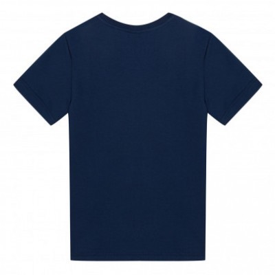 Camiseta azul escura de manga curta vista de costas