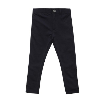 Calças de criança pretas com fecho de botão metálico