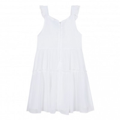 Vestido branco infantil sem mangas com fecho de correr frontal