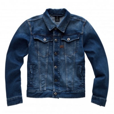 Casaco de ganga azul escuro com botões e bolsos no peito