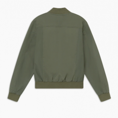 Casaca bombazina verde-oliva com elástico na cintura e punhos