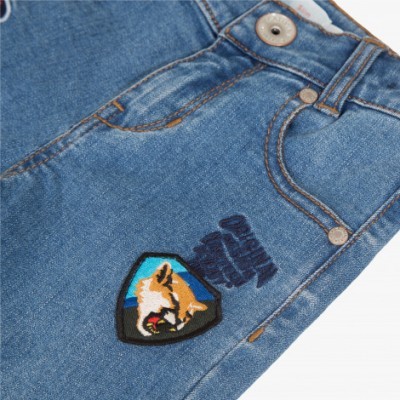 Calças de ganga azuis com patch e texto bordado DENIM TEAM