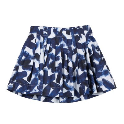 Saia plissada com padrão azul e branco