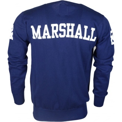 Sweatshirt azul-marinho com texto branco MARSHALL nas costas