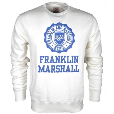 Sweatshirt branca com texto azul Franklin Marshall