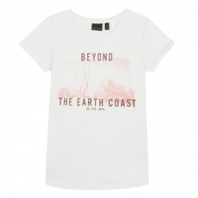 T-shirt branca com estampa e texto