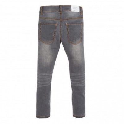 Calças de ganga cinzentas com bolsos traseiros e etiqueta branca