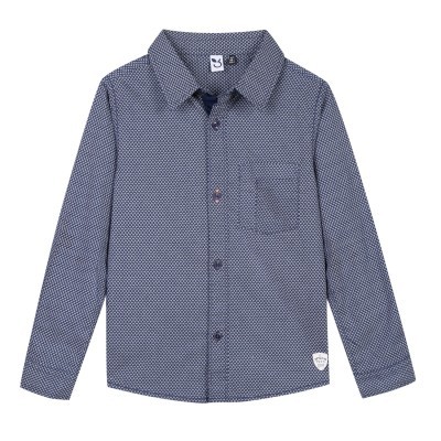Camisa de manga comprida azul escuro com padrão geométrico branco para criança