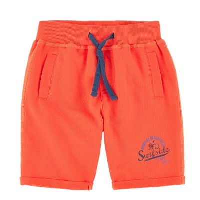 Calções de criança laranja com cordão azul e estampado